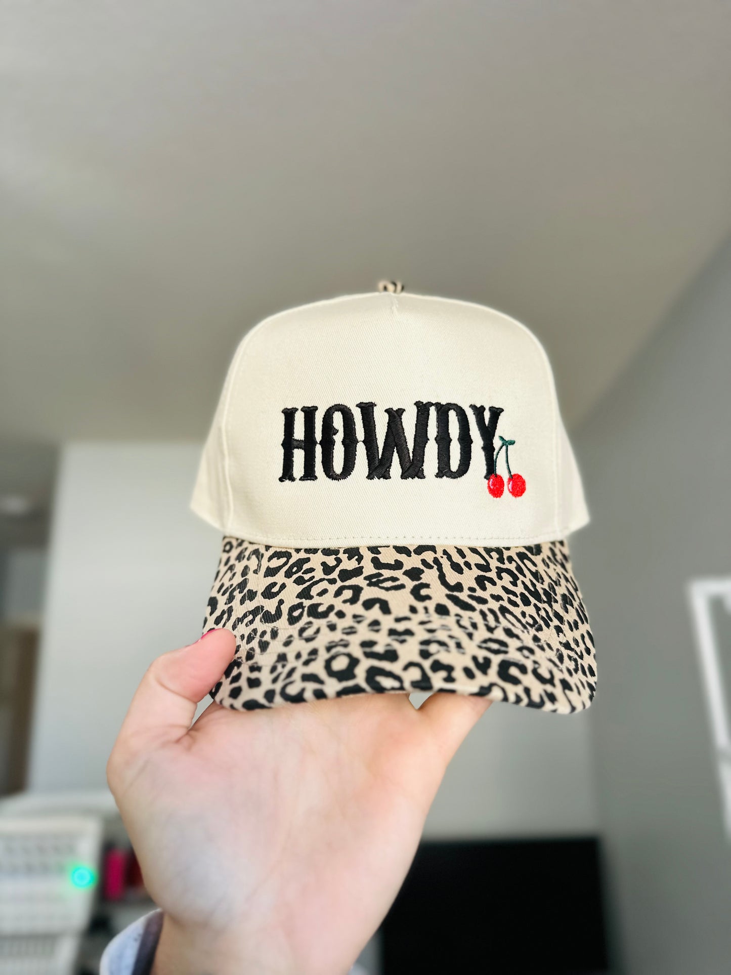 Howdy Cherry Leopard Embroidered Canvas Hat