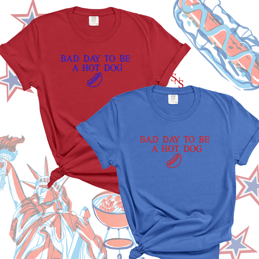 Bad Day to Be a Hot Dog Embroidered T-Shirt and Sweatshirt