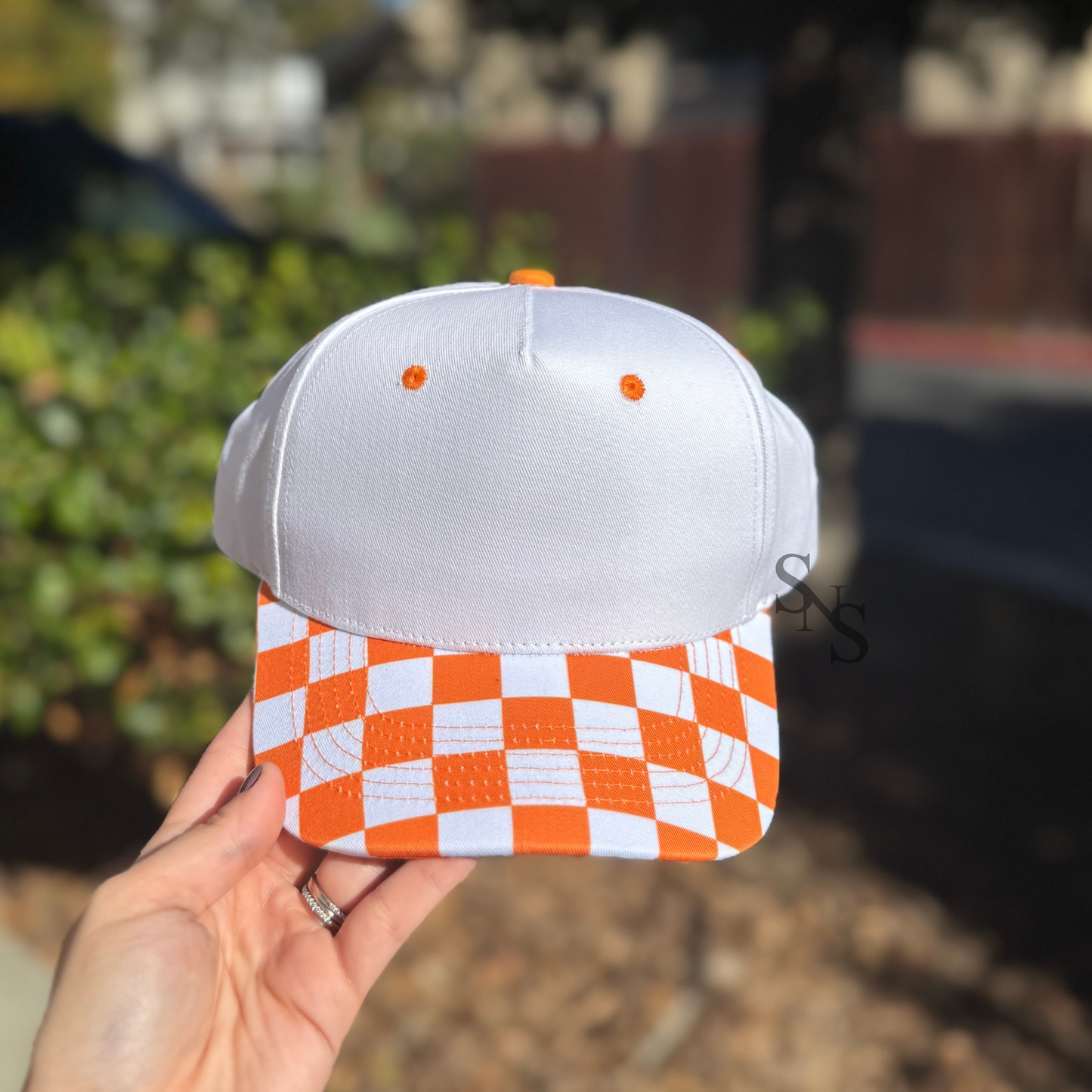 BLANK White/Orange Checkered Hat
