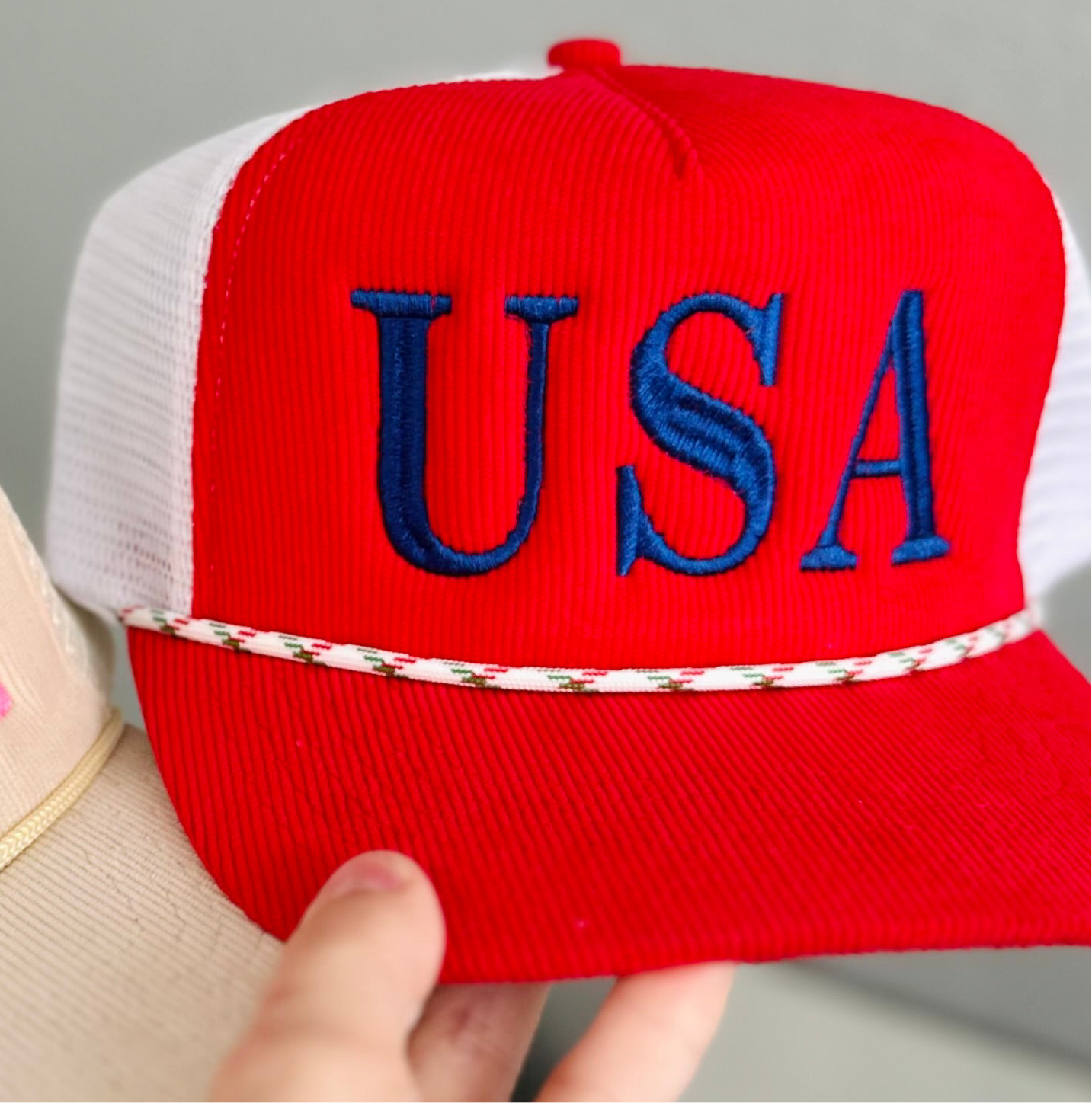 Corduroy Red USA Trucker Hat