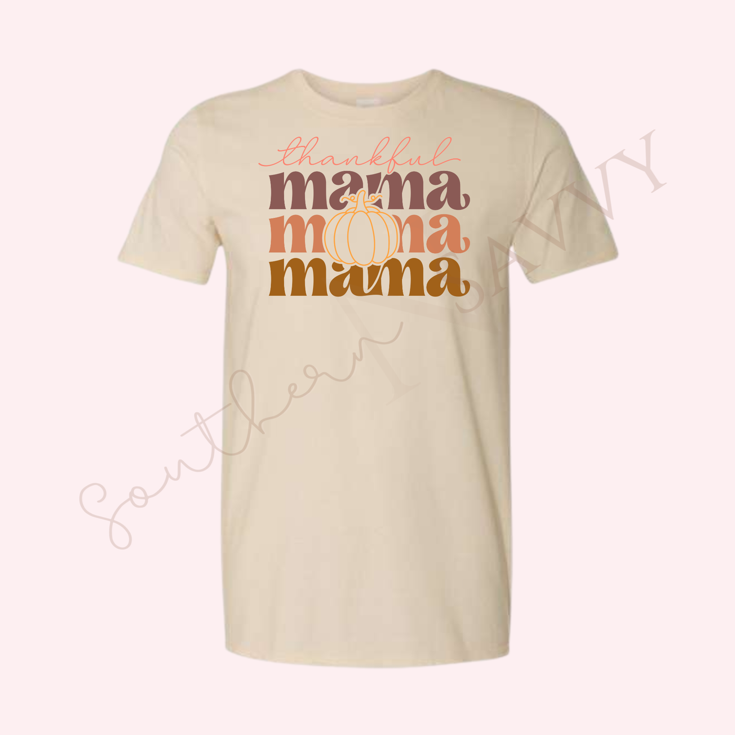 Thankful Mama Stacked | Sand Color Thanksgiving T-Shirt