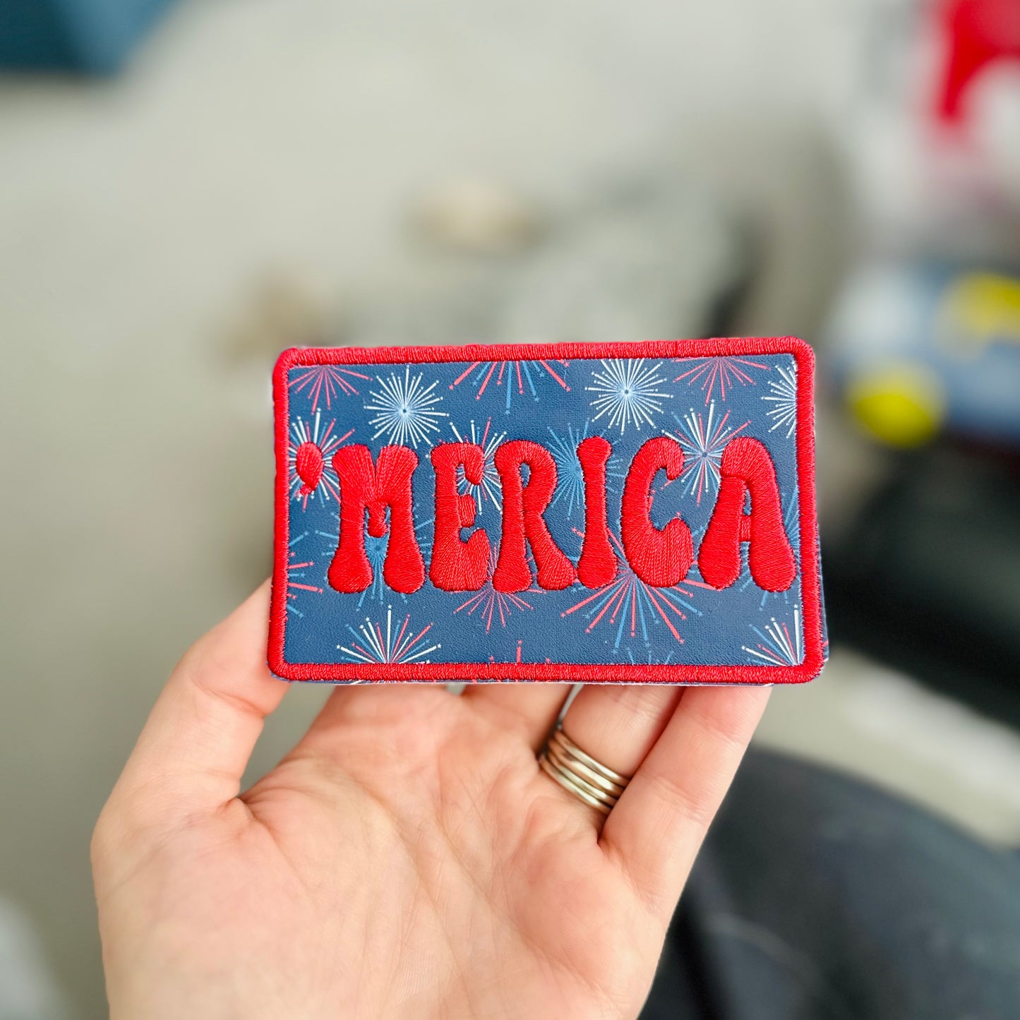 Merica Firework 4th of July Patriotic Jumbo 4in iron on Patch