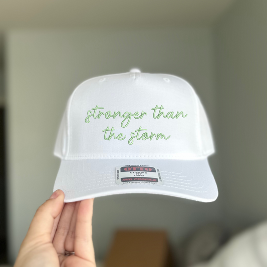 Stronger than the Storm White Embroidered Canvas Hat