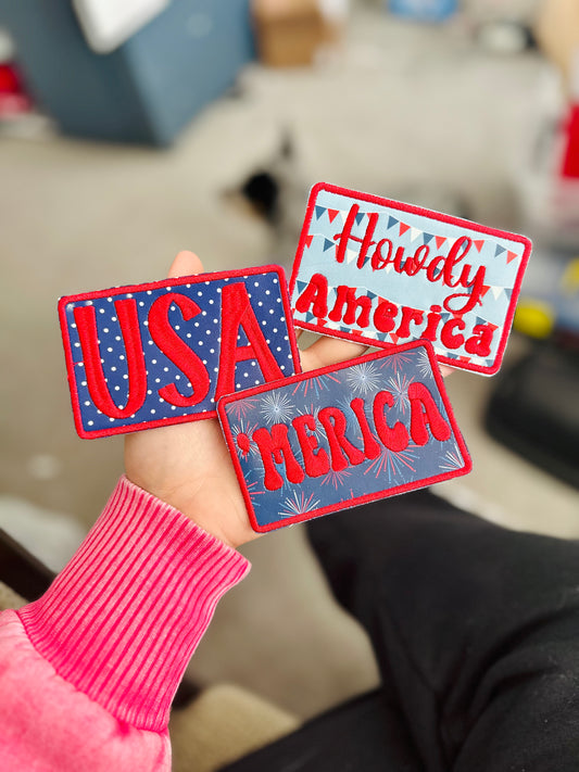 Merica Firework 4th of July Patriotic Jumbo 4in iron on Patch