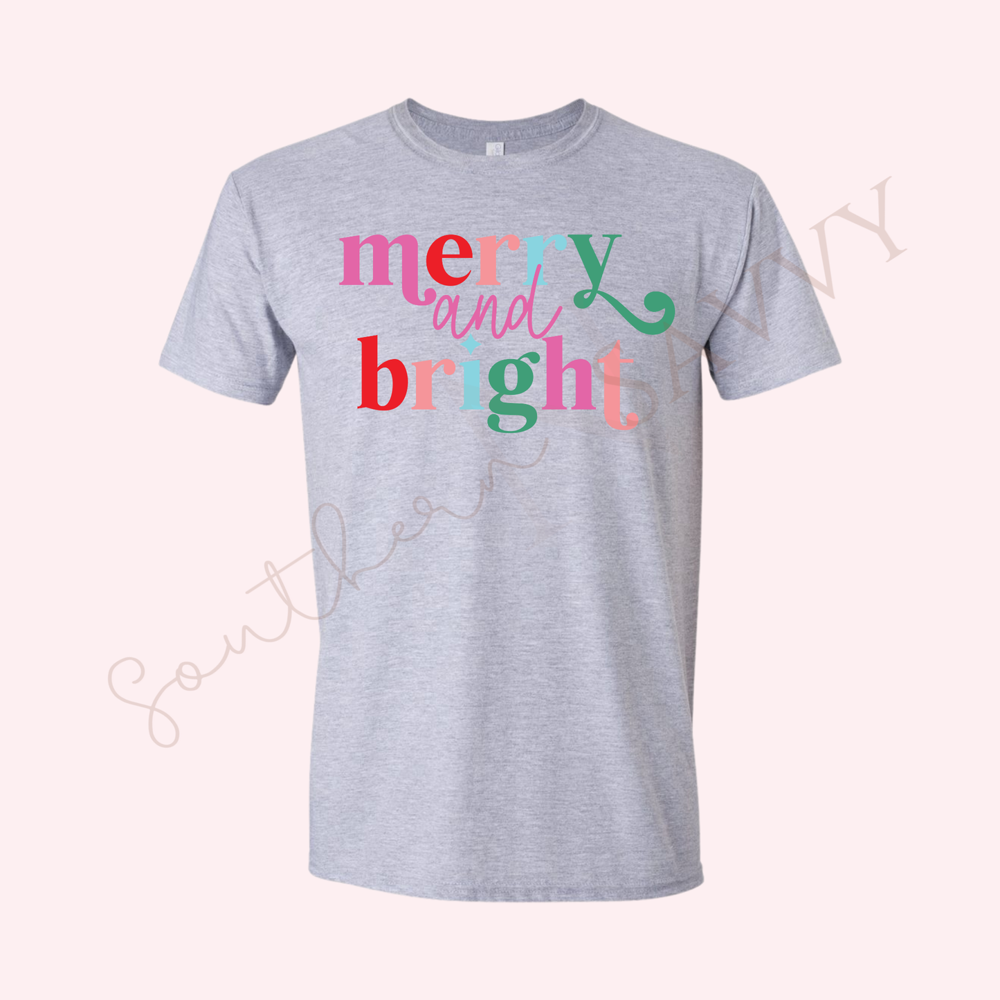 MERRY & BRIGHT | GREY CHRISTMAS T - SHIRT