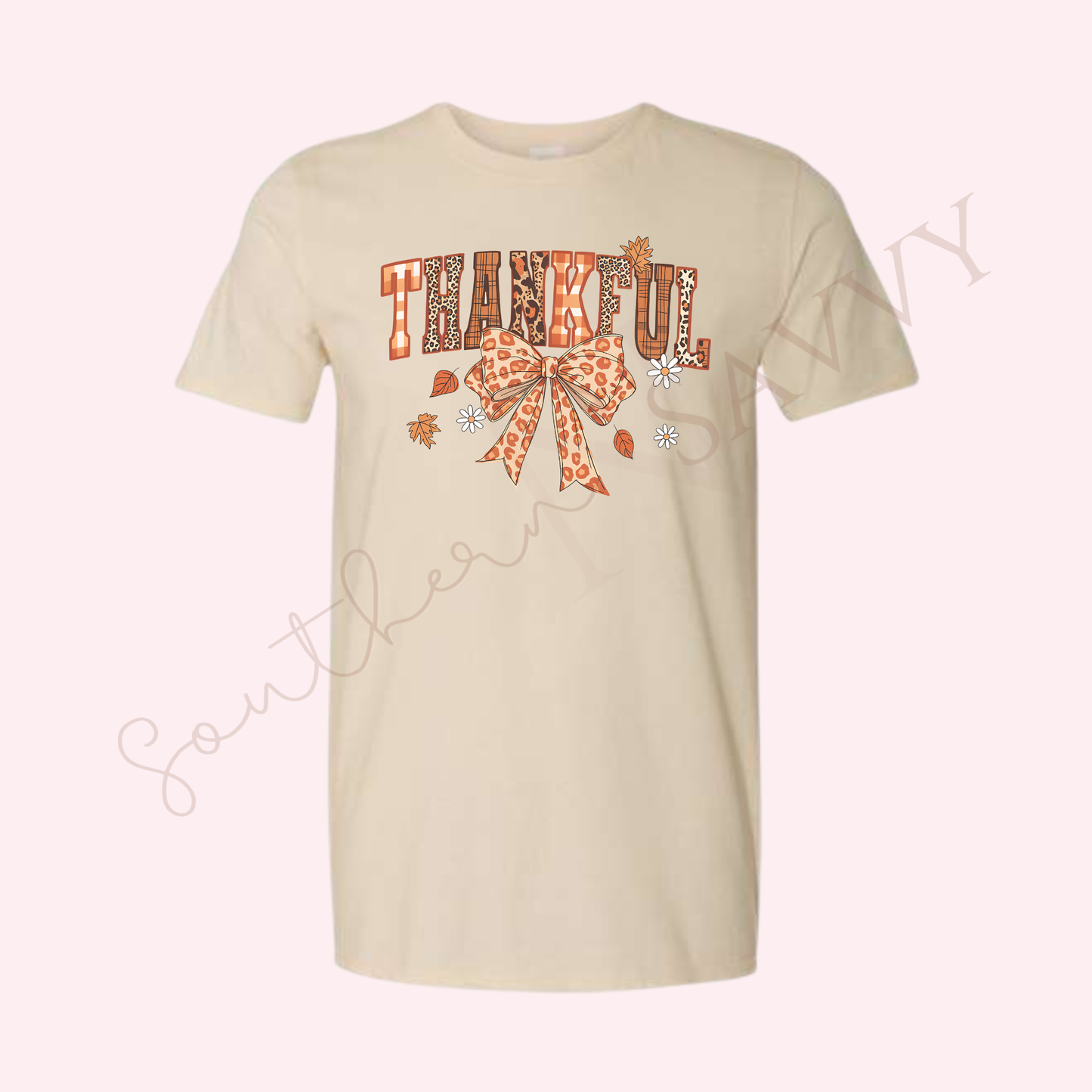 Thankful Bow | Sand Color Thanksgiving T-Shirt