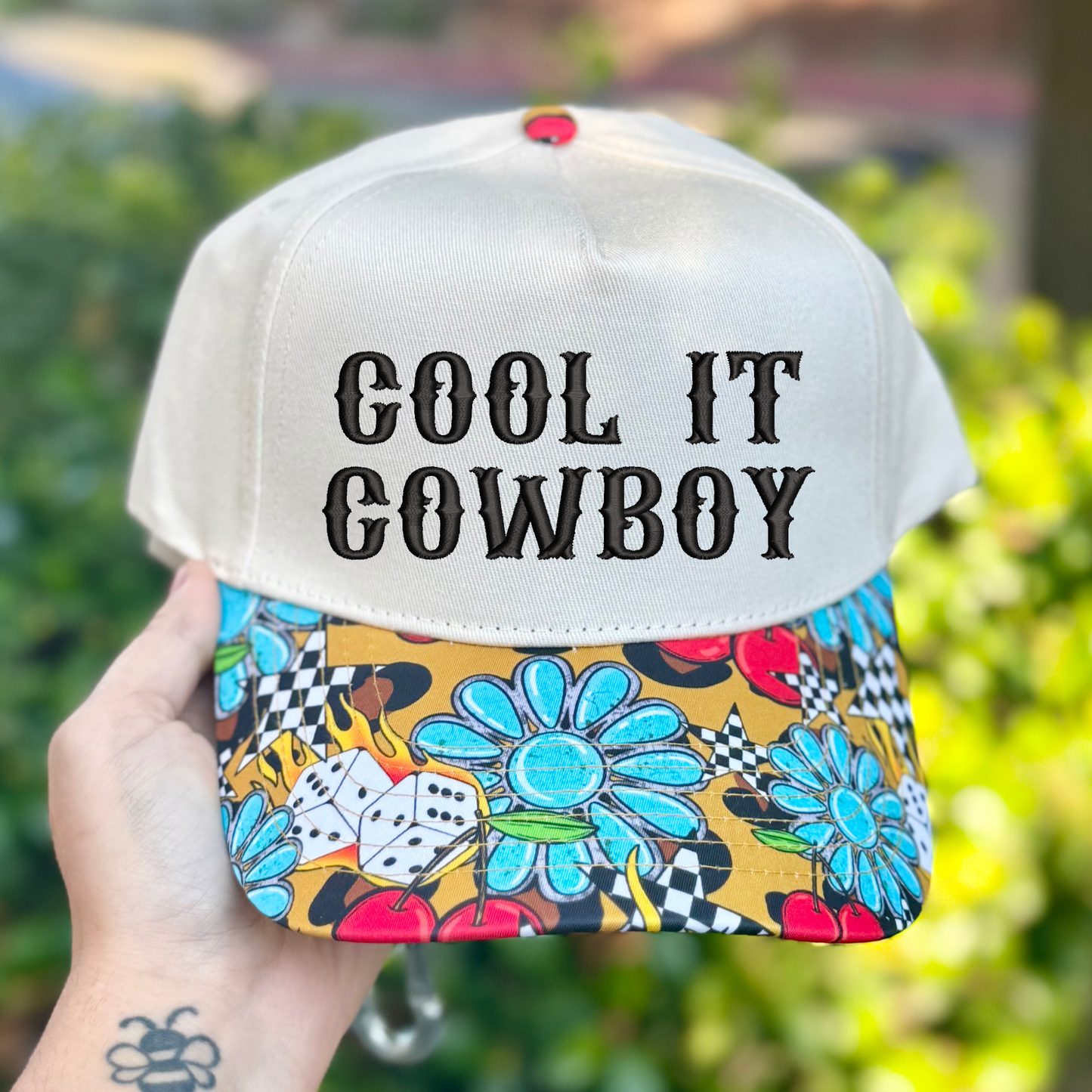 Cool It Cowboy Patterned Bill Embroidered Canvas Hat