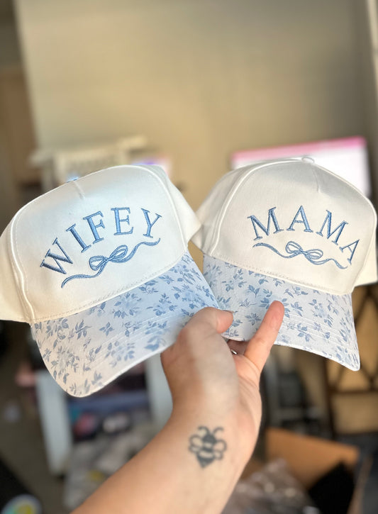 MAMA or WIFEY Foral Embroidered Canvas Hat