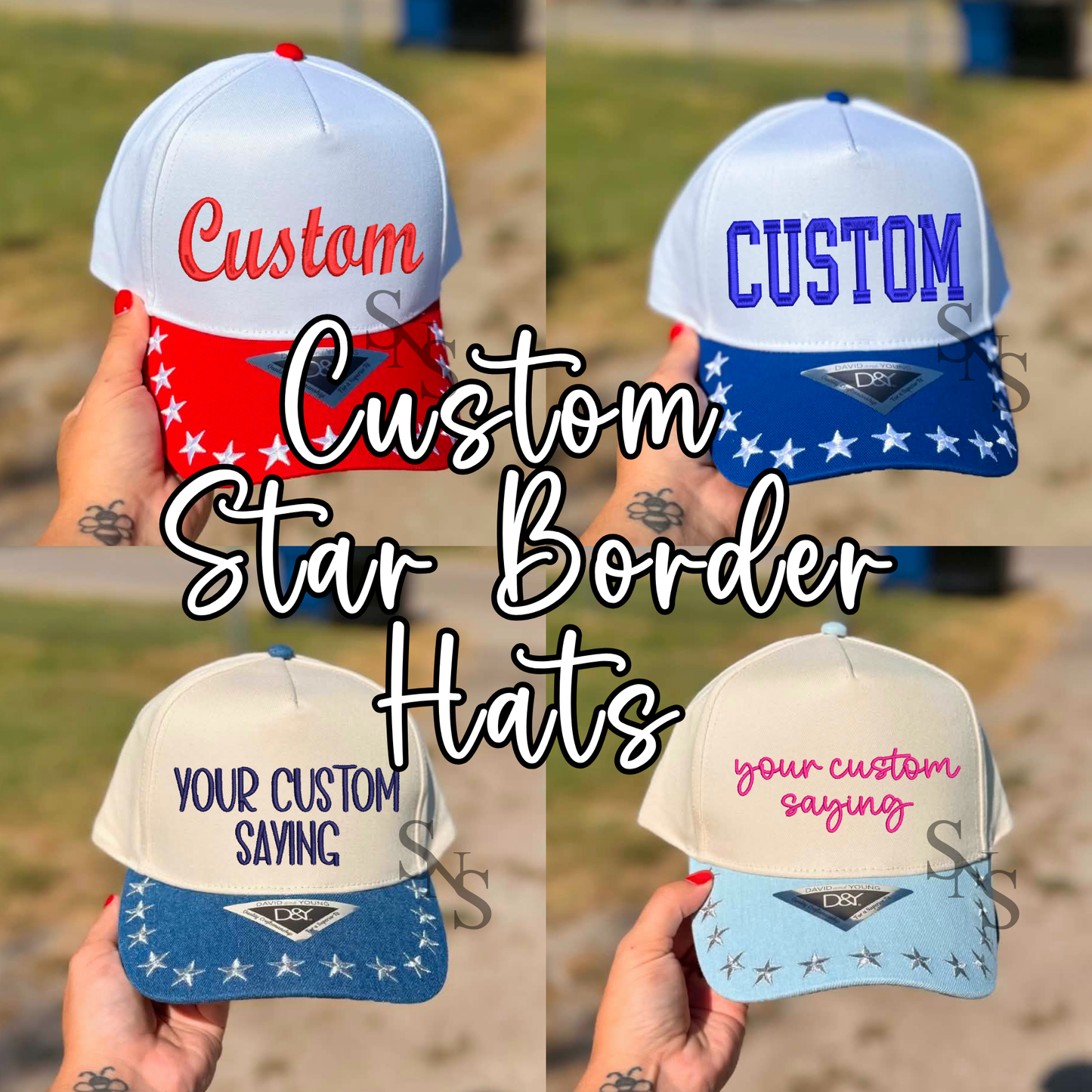 NEW CUSTOM STAR BORDER BILL HATS | EMBROIDERED