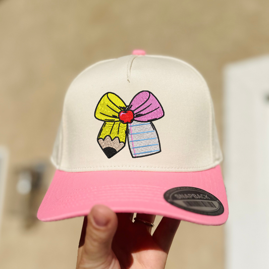 School Bow Embroidered Hat