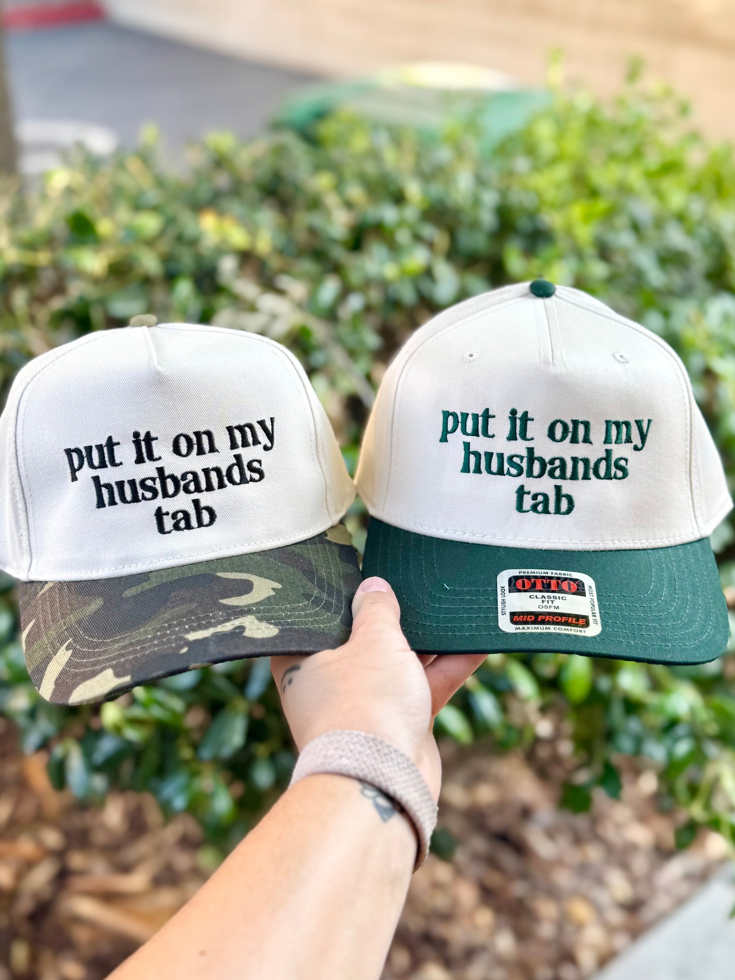 lowercase Put it on My Husband's Tab Embroidered Hat