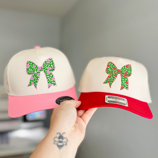 Coquette Floral Bow Embroidered Hat