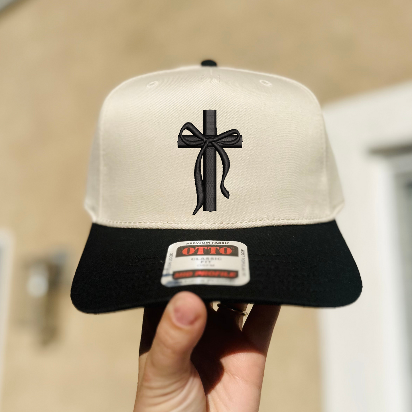 Cross with Bow Embroidered Hat