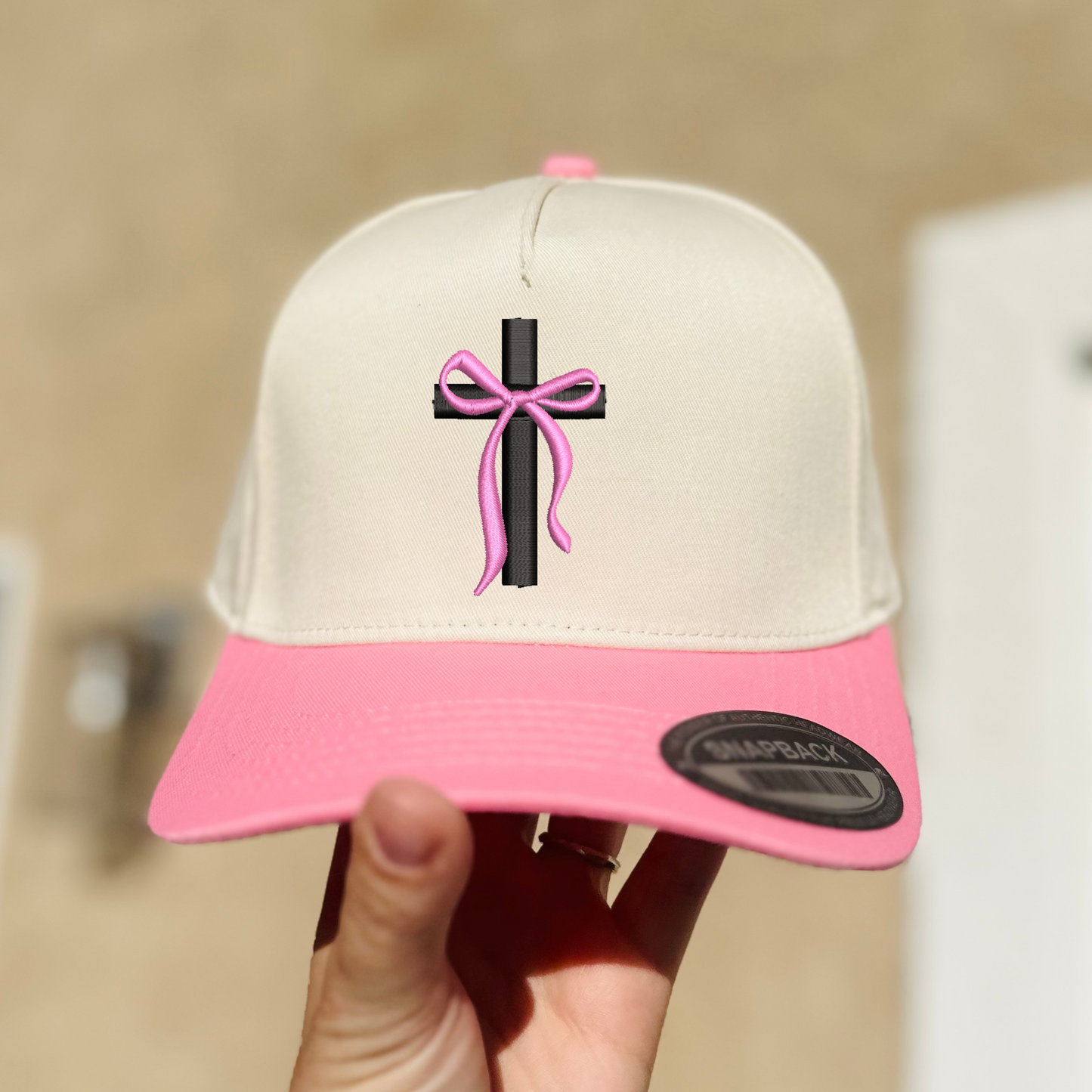 Cross with Bow Embroidered Hat