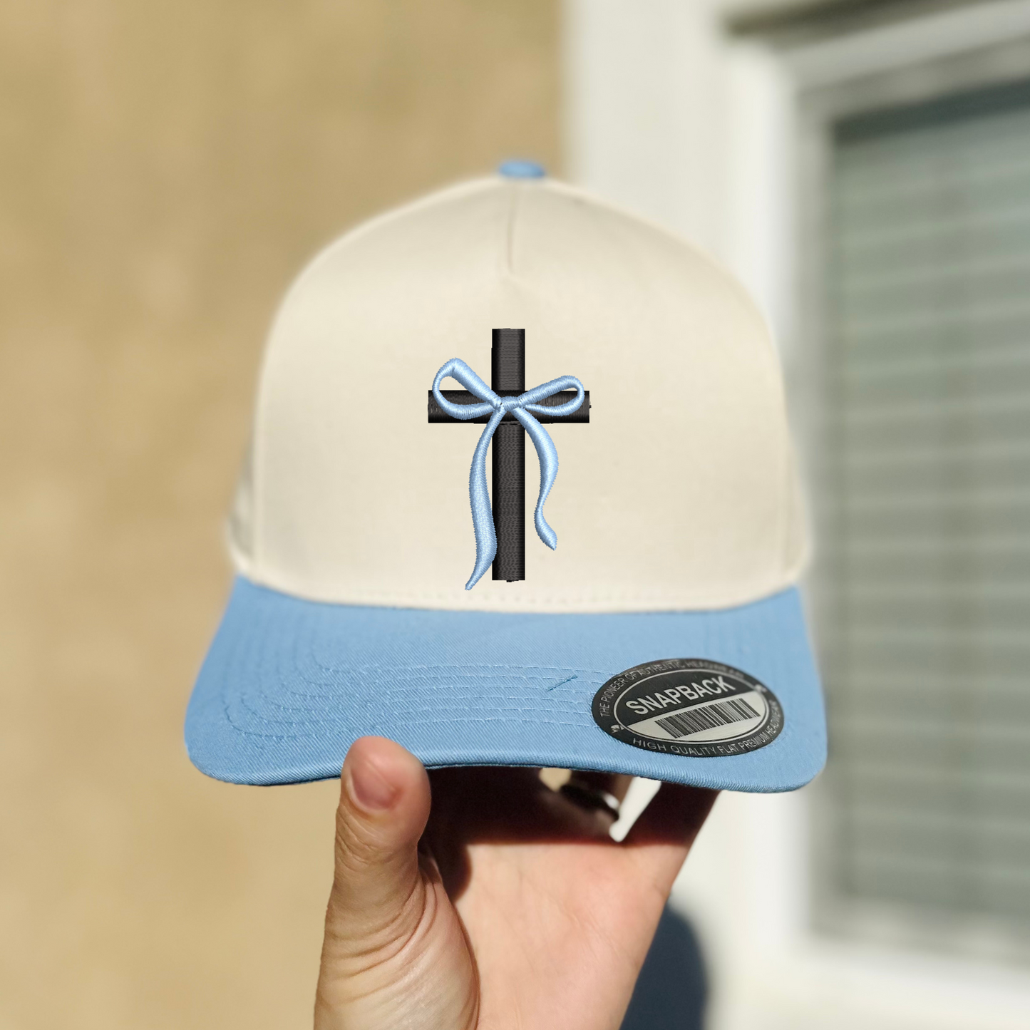 Cross with Bow Embroidered Hat