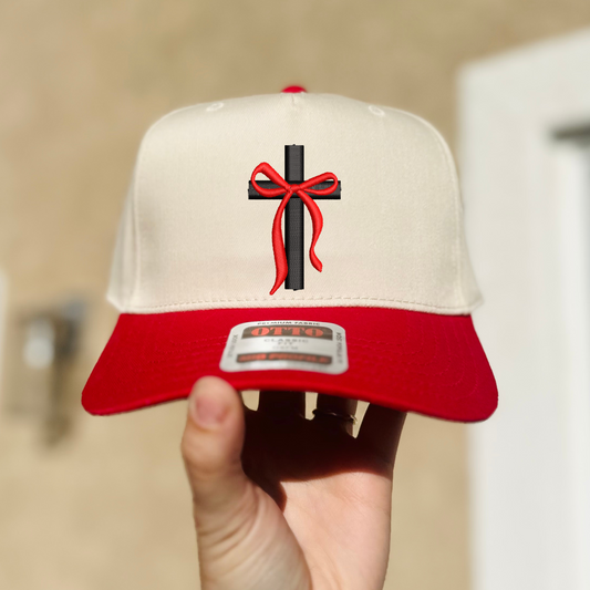 Cross with Bow Embroidered Hat