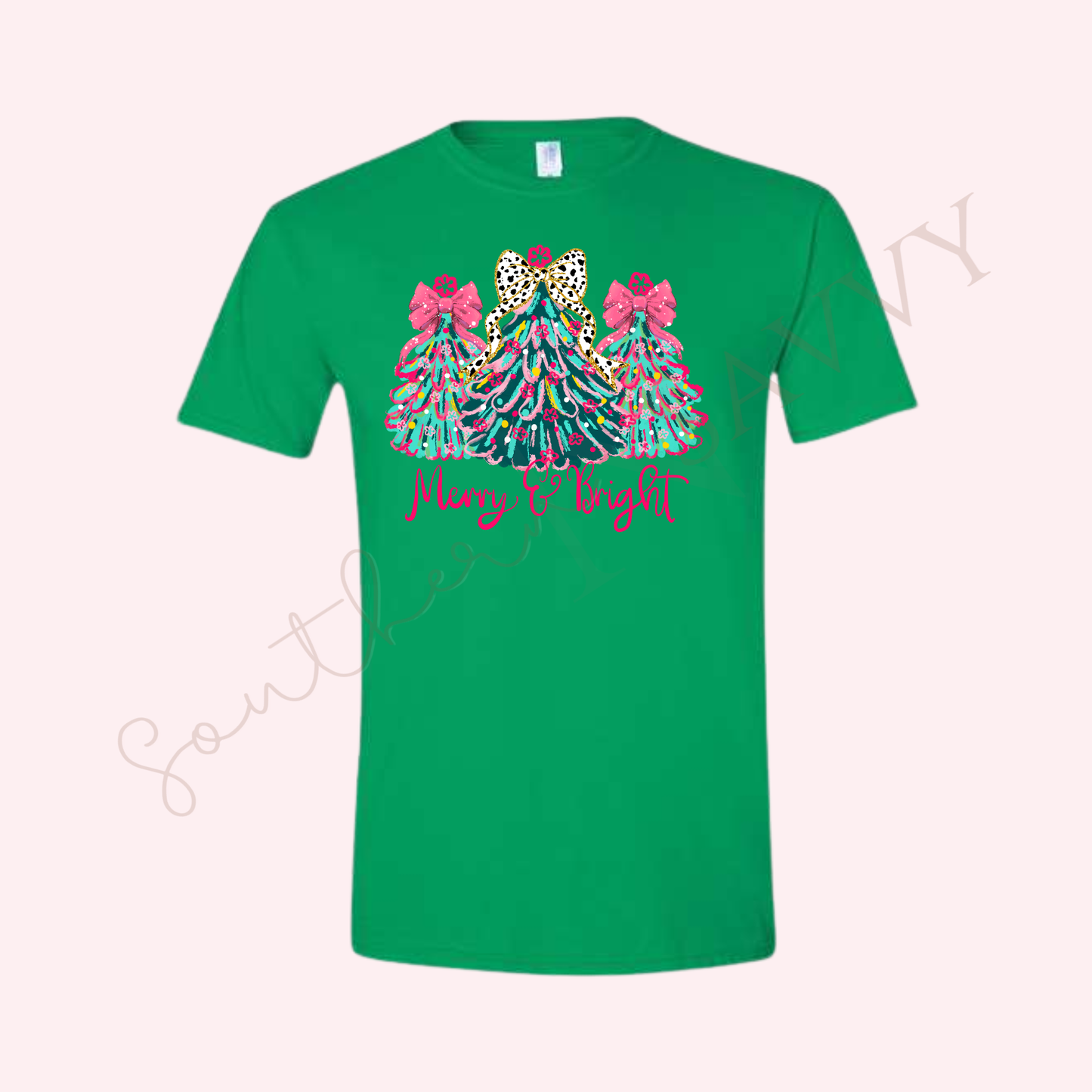 MERRY & BRIGHT - GREEN CHRISTMAS T SHIRT