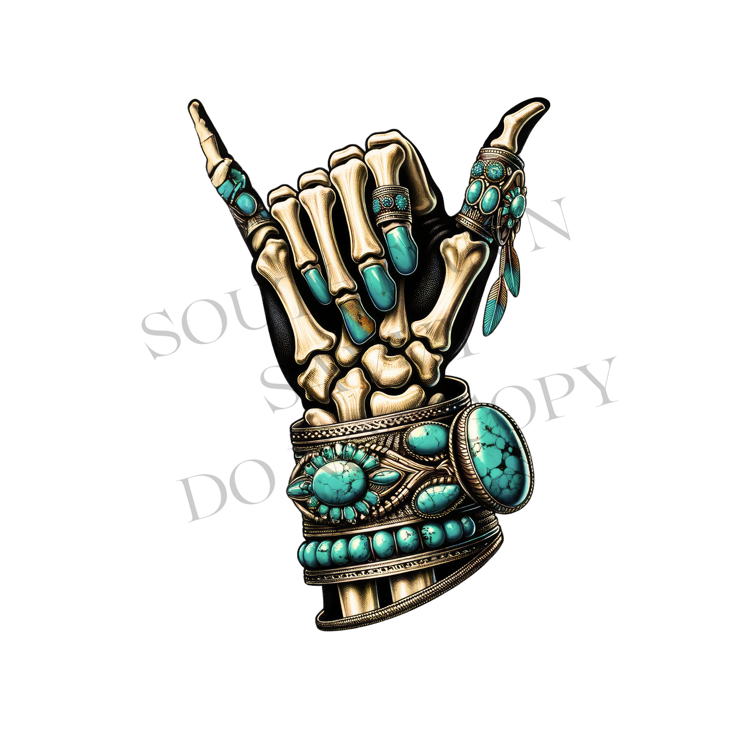 Turquoise Skull Hand DTF