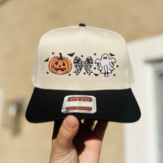 Pumpkin Bow Ghost Embroidered Hat