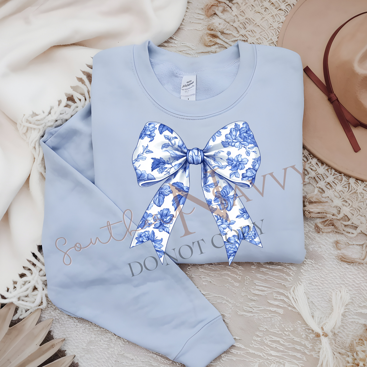 Blue Bow T-shirt or Sweatshirt DTF Printed