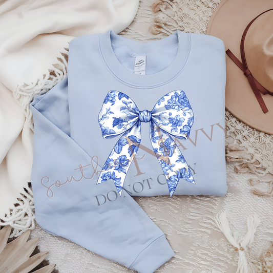 Blue Bow T-shirt or Sweatshirt DTF Printed