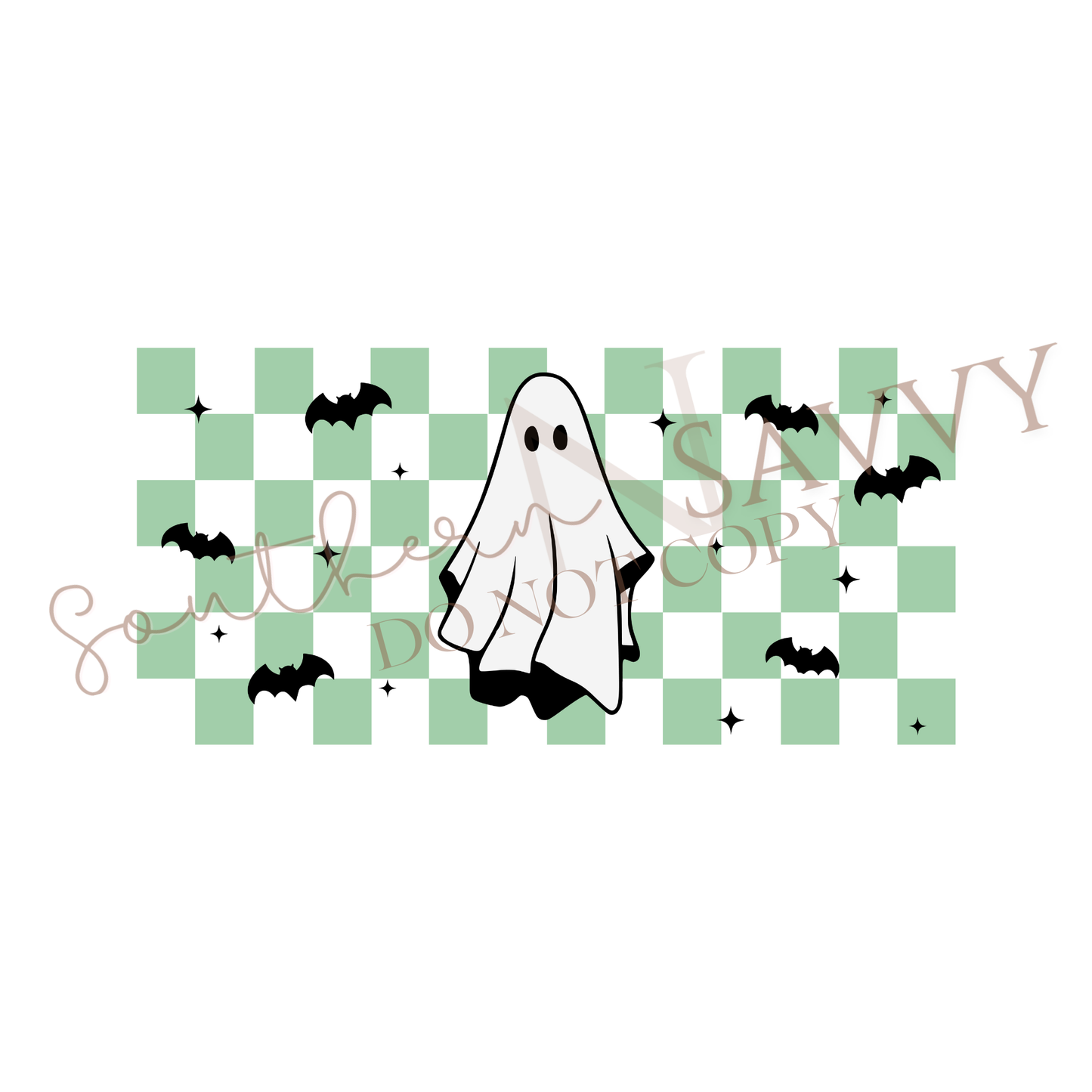 Green Checkered Ghost UV DTF 16oz Cup Wrap