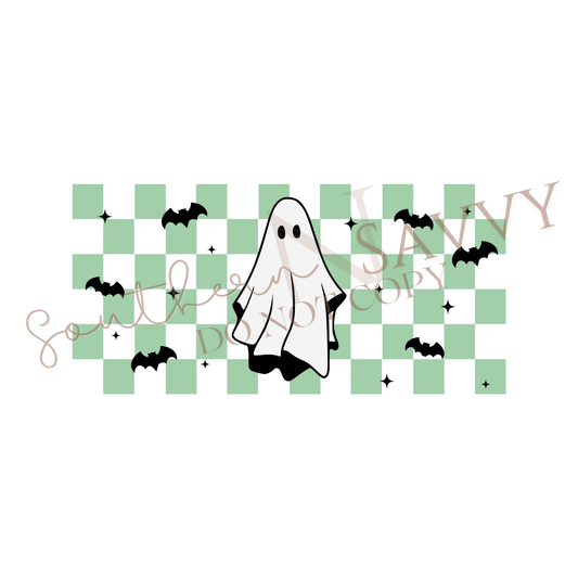 Green Checkered Ghost UV DTF 16oz Cup Wrap
