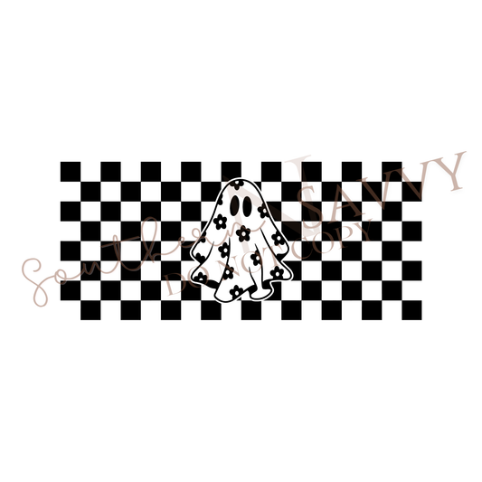 Checkered Ghost UV DTF 16oz Cup Wrap