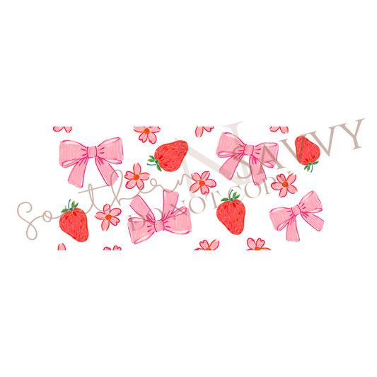 Strawberry and Bow UV DTF 16oz Cup Wrap