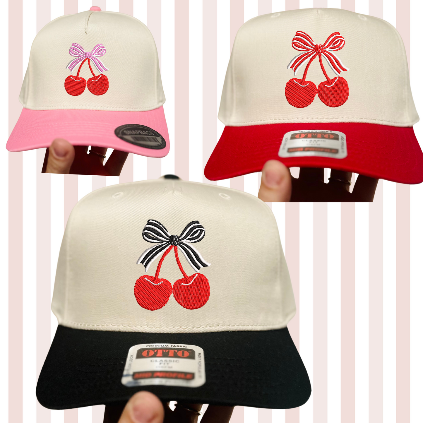 Cherry Bow Embroidered Hat