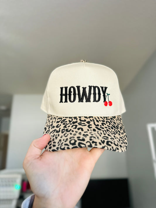 Howdy Cherry Leopard Embroidered Canvas Hat