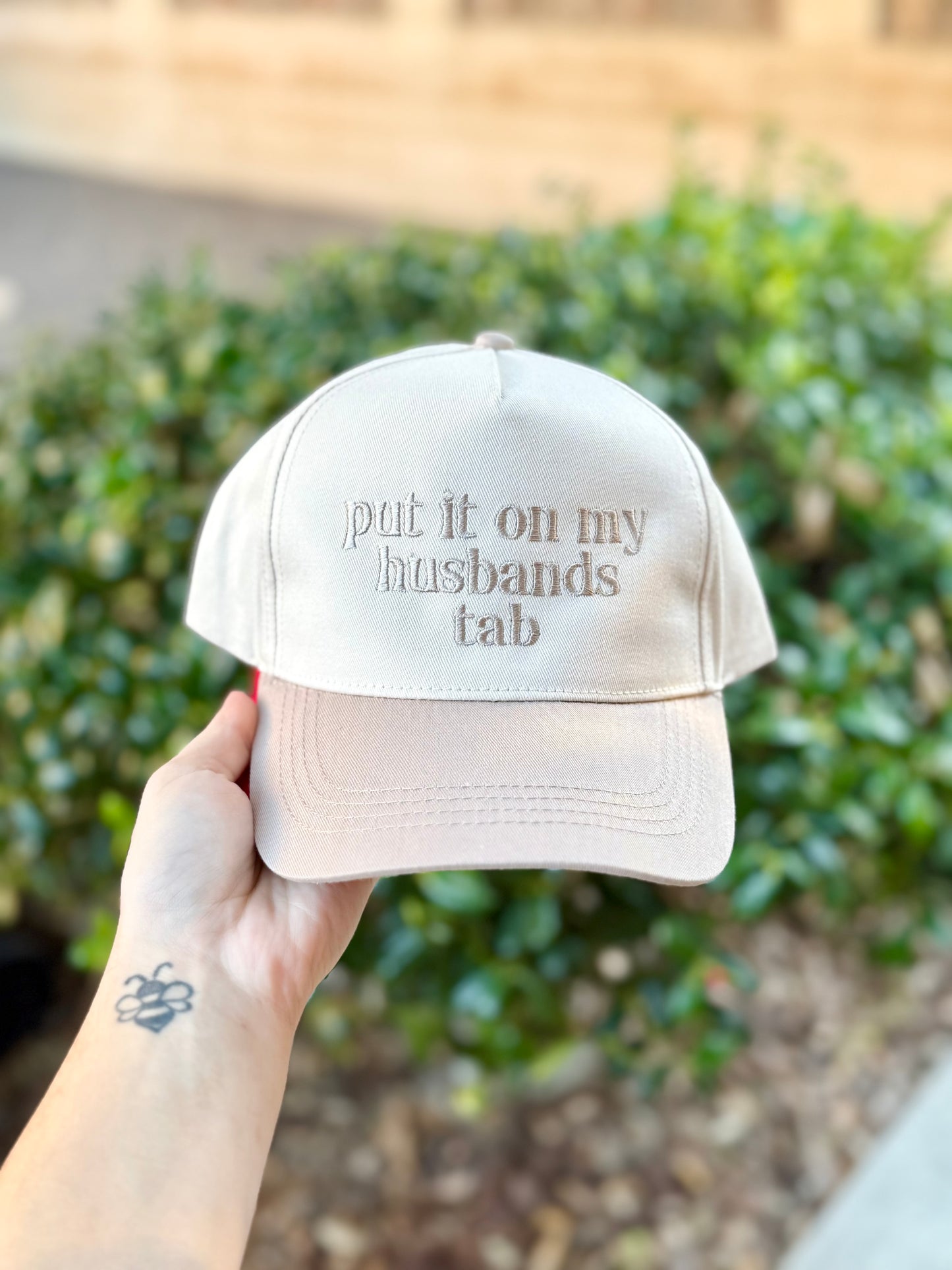 lowercase Put it on My Husband's Tab Embroidered Hat