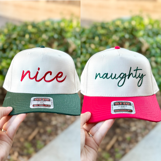 Naughty or Nice Embroidered Canvas Hat