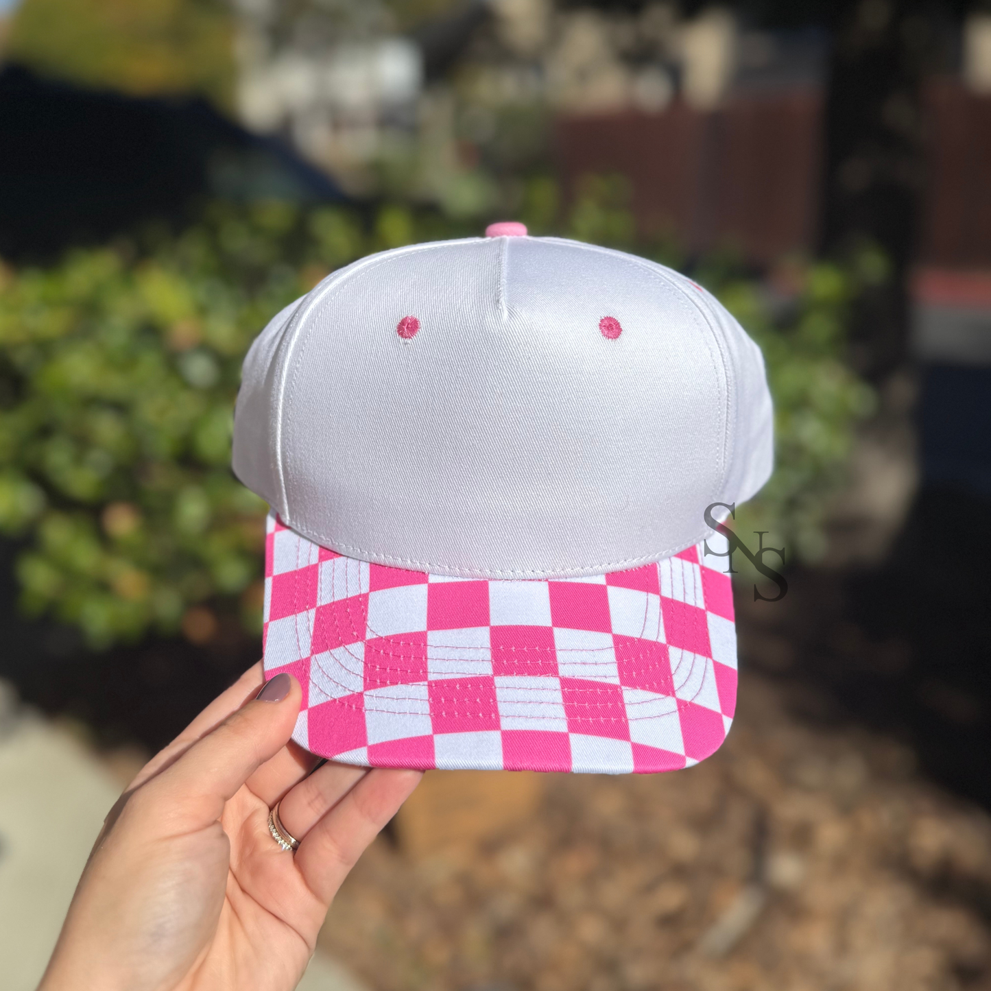 BLANK White/Pink Checkered Hat