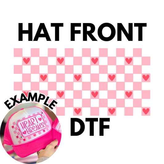 Pink Checkered Heart Hat Front DTF