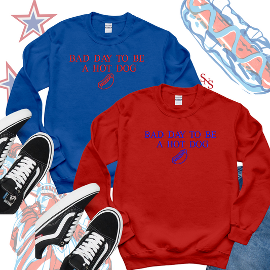 Bad Day to Be a Hot Dog Embroidered T-Shirt and Sweatshirt