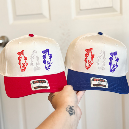 Red White Blue Fish Trio Embroidered Hat