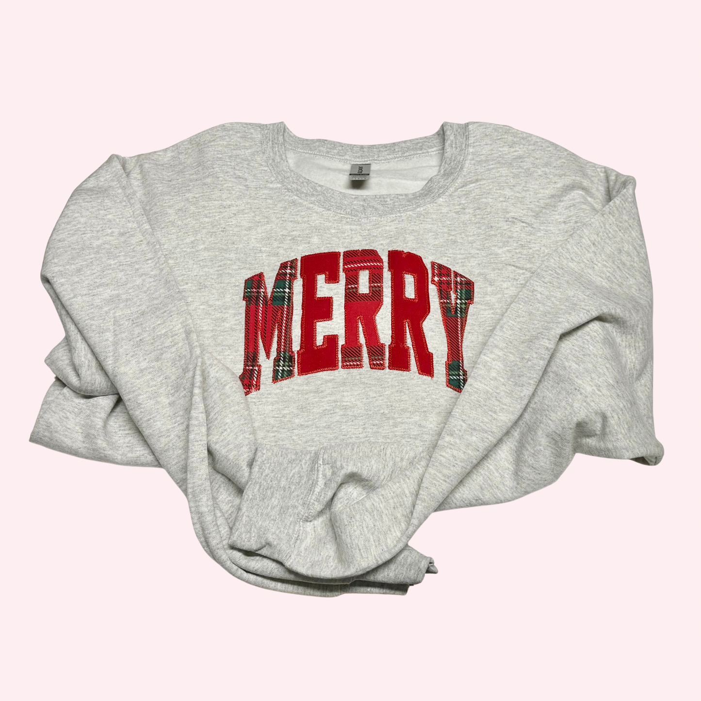MERRY Plaid Christmas Applique Embroidered Sweatshirt