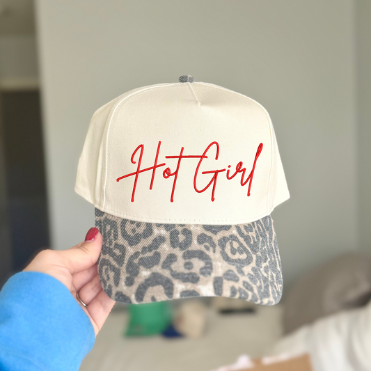 Hot Girl Dark Leopard Embroidered Canvas Hat