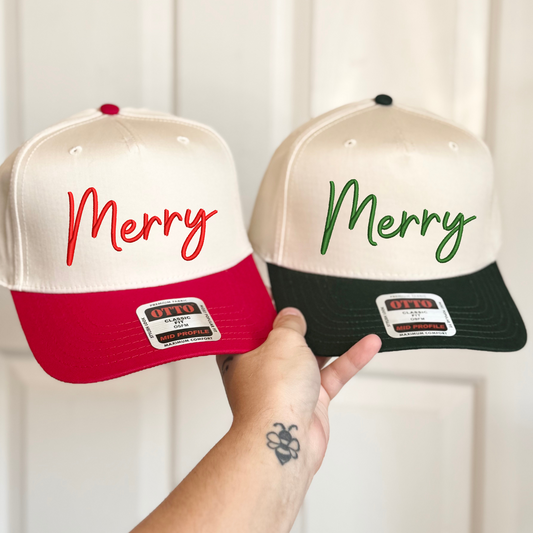 Merry Two Tone Embroidered Hat