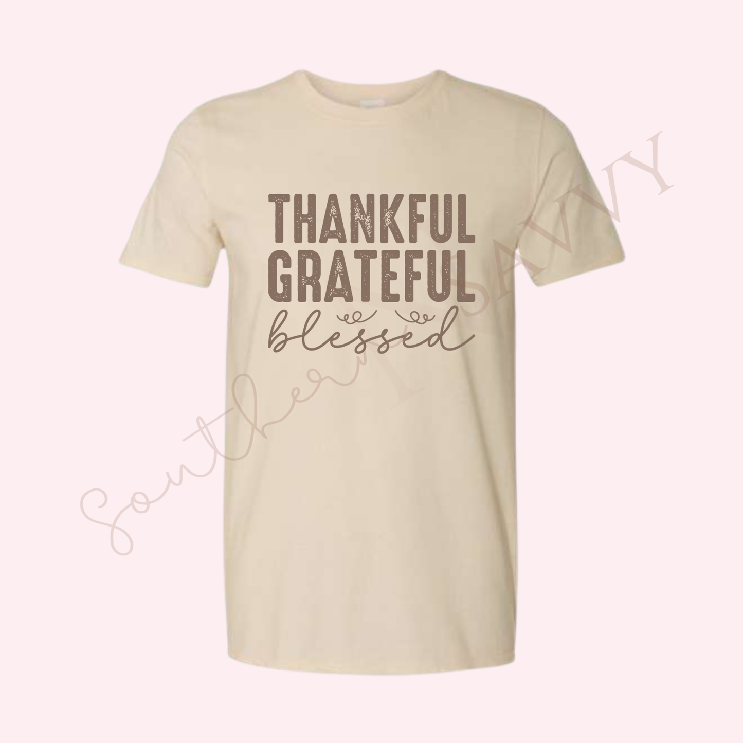 Thankful Grateful Blessed  | Sand Color Thanksgiving T-Shirt