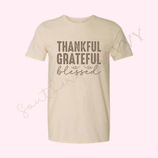 Thankful Grateful Blessed  | Sand Color Thanksgiving T-Shirt
