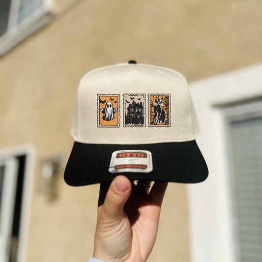 Orange Sppoky Halloween Stamps Embroidered Hat
