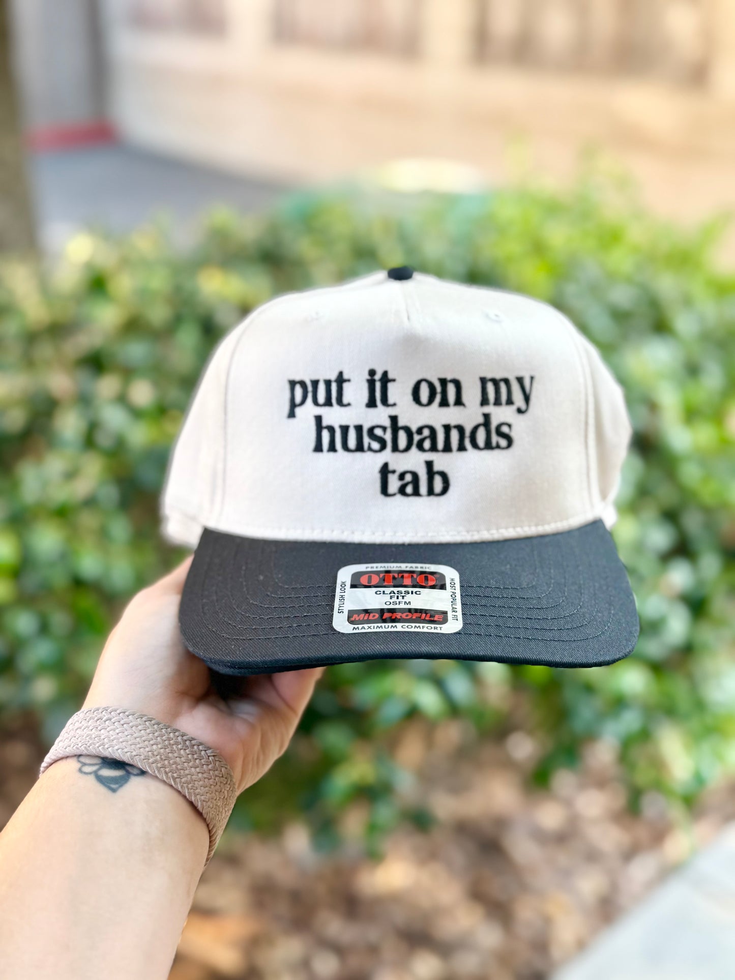 lowercase Put it on My Husband's Tab Embroidered Hat