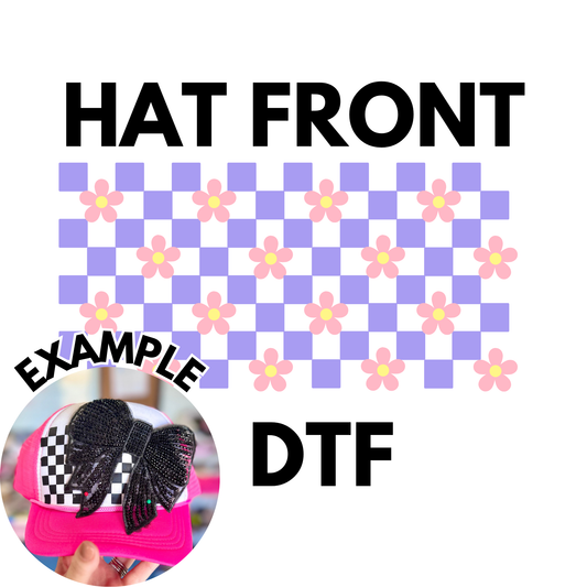 Purple Checkered Flower Hat Front DTF