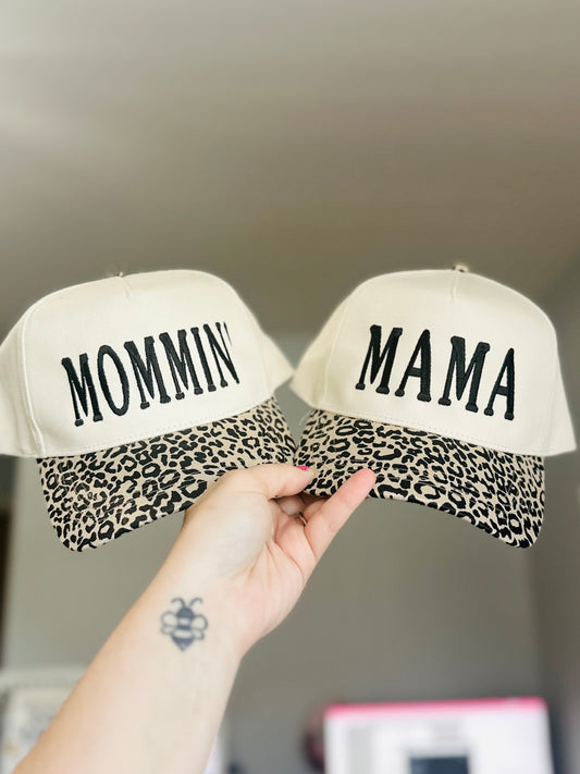 Mama and Mommin Leopard Embroidered Canvas Hat