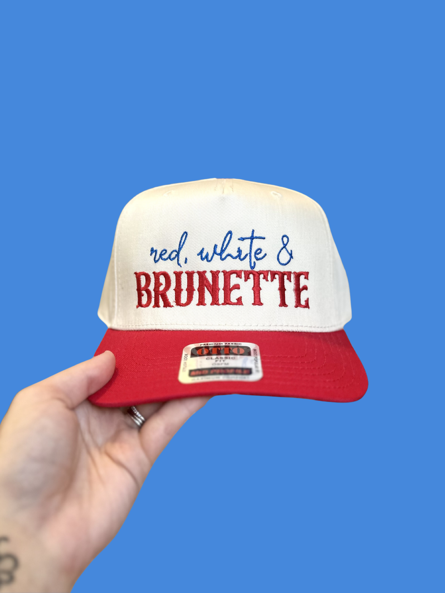 Red White & Brunette Embroidered Hat