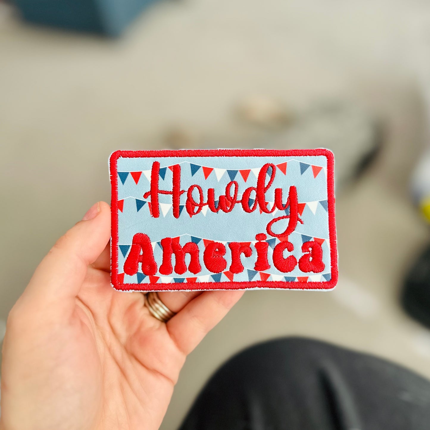 Howdy America Flags 4th of July Patriotic Jumbo 4in iron on Patch