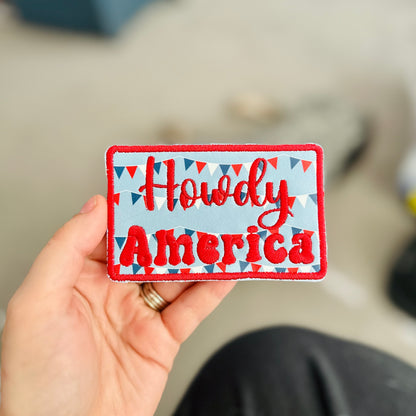 Howdy America Flags 4th of July Patriotic Jumbo 4in iron on Patch