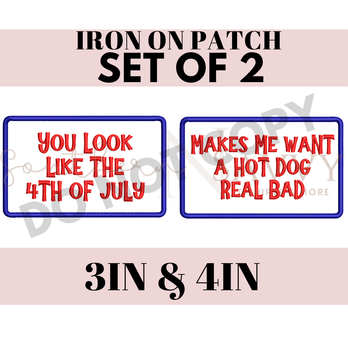 SET OF 2 Hot Dog 4th of July 4in Iron On Patch Trucker Hat Patch